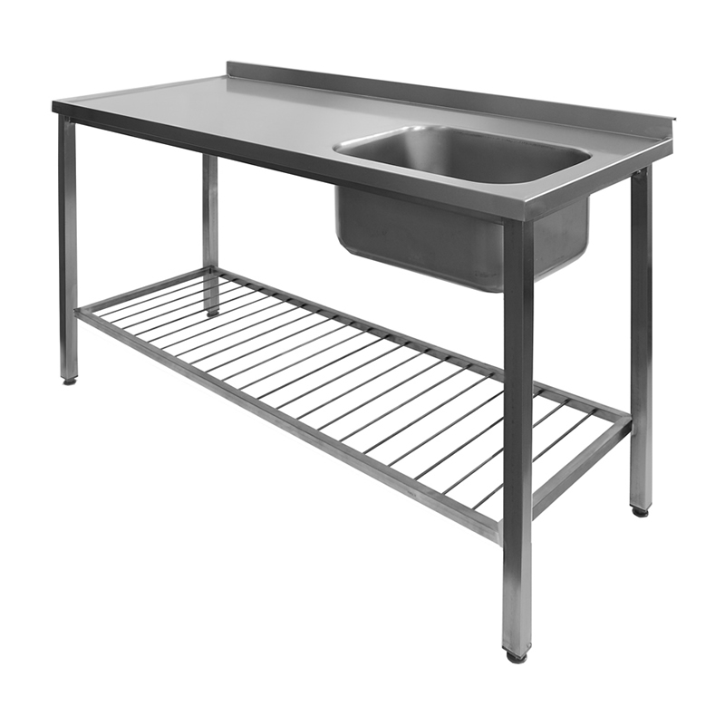 Table with 1 sink and grid shelf - deepened surface