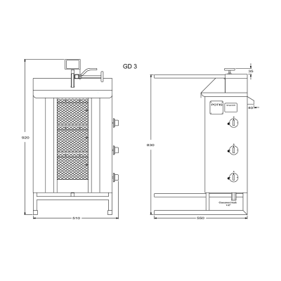 Doner & gyros gas grill "Potis" GD3-S