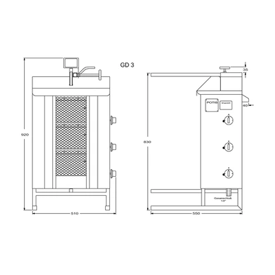 Dujinis kebabų grilis „Potis“ GD3-S Dujinis kebabų grilis „Potis“ GD3-S