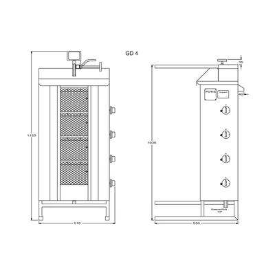 Doner & gyros gas grill „Potis“ GD4-S Doner & gyros gas grill „Potis“ GD4-S