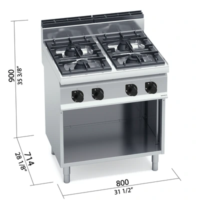 4-burner gas cooker with open cabinet „Berto's“ HIGH POWER G7F4M 4-burner gas cooker with open cabinet „Berto's“ HIGH POWER G7F4M