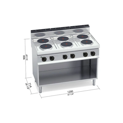 6-plate electric cooker with open cabinet „Berto's“ HIGH POWER E7P6M 6-plate electric cooker with open cabinet „Berto's“ HIGH POWER E7P6M