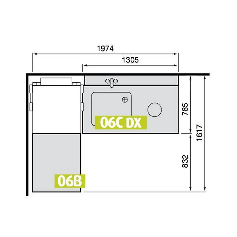 Left-hand pre-wash inlet table for pass-through dishwashers, 1,305 mm wide