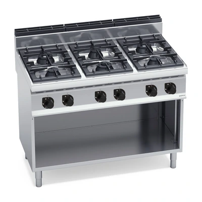 6-burner gas cooker with open cabinet „Berto's“ HIGH POWER G7F6M