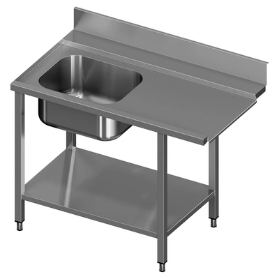 Dishwasher pre-wash table with shelf, sink and sliding doors
