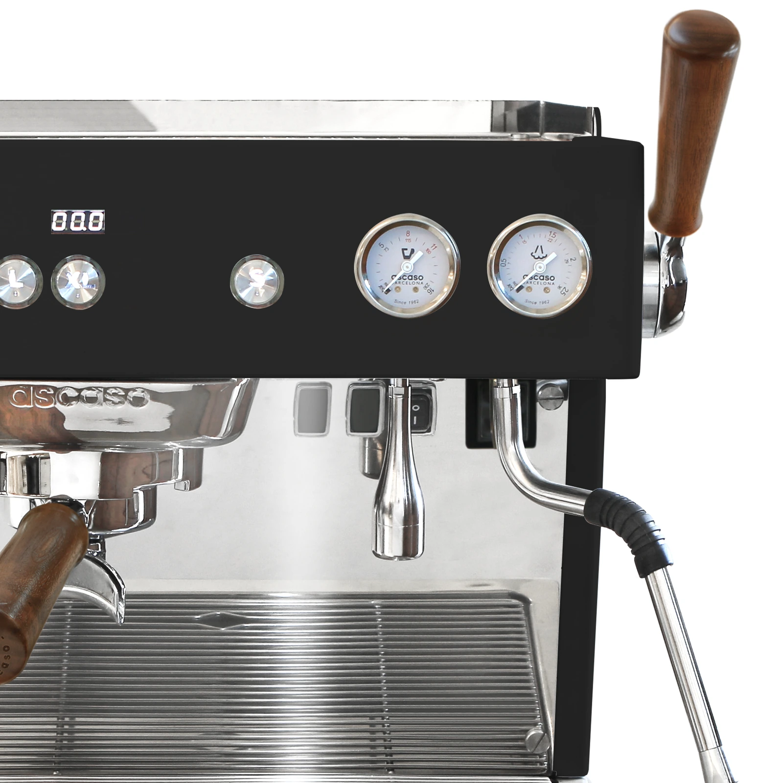 Black „Ascaso“ Baby T ONE: walnut-handled steam joystick and steam wand