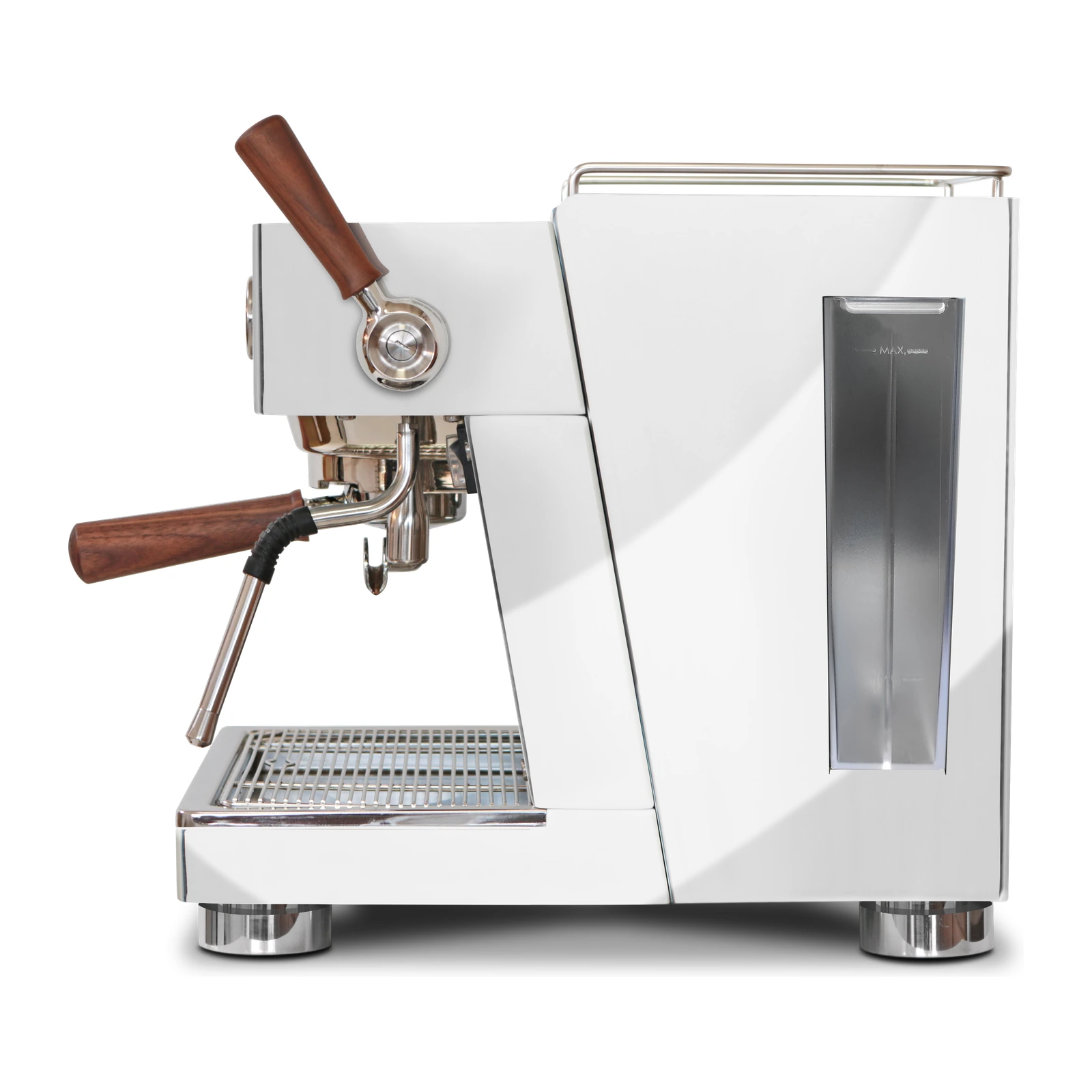 Stainless steel „Ascaso“ Baby T PLUS from the side: 2 L water tank with a window