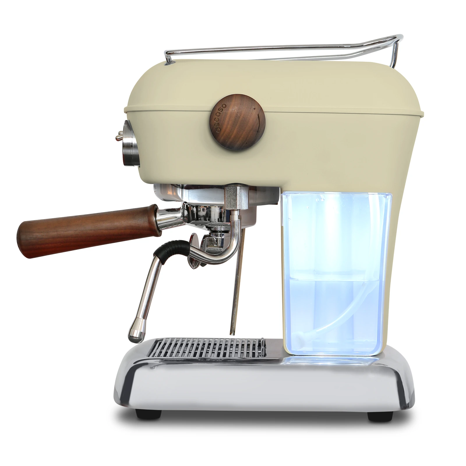 Cream „Ascaso“ Dream PID from the side: illuminated 1.3 L water tank