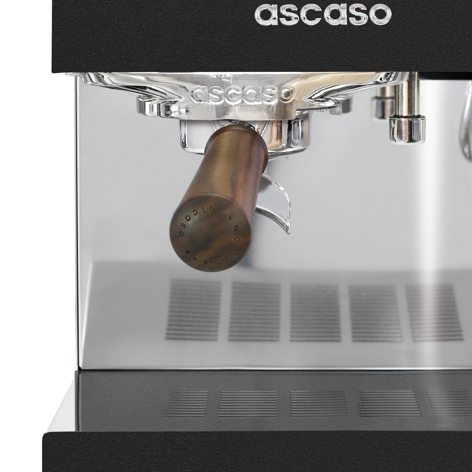 Black „Ascaso“ Steel DUO PID: brew group and walnut-handled portafilter