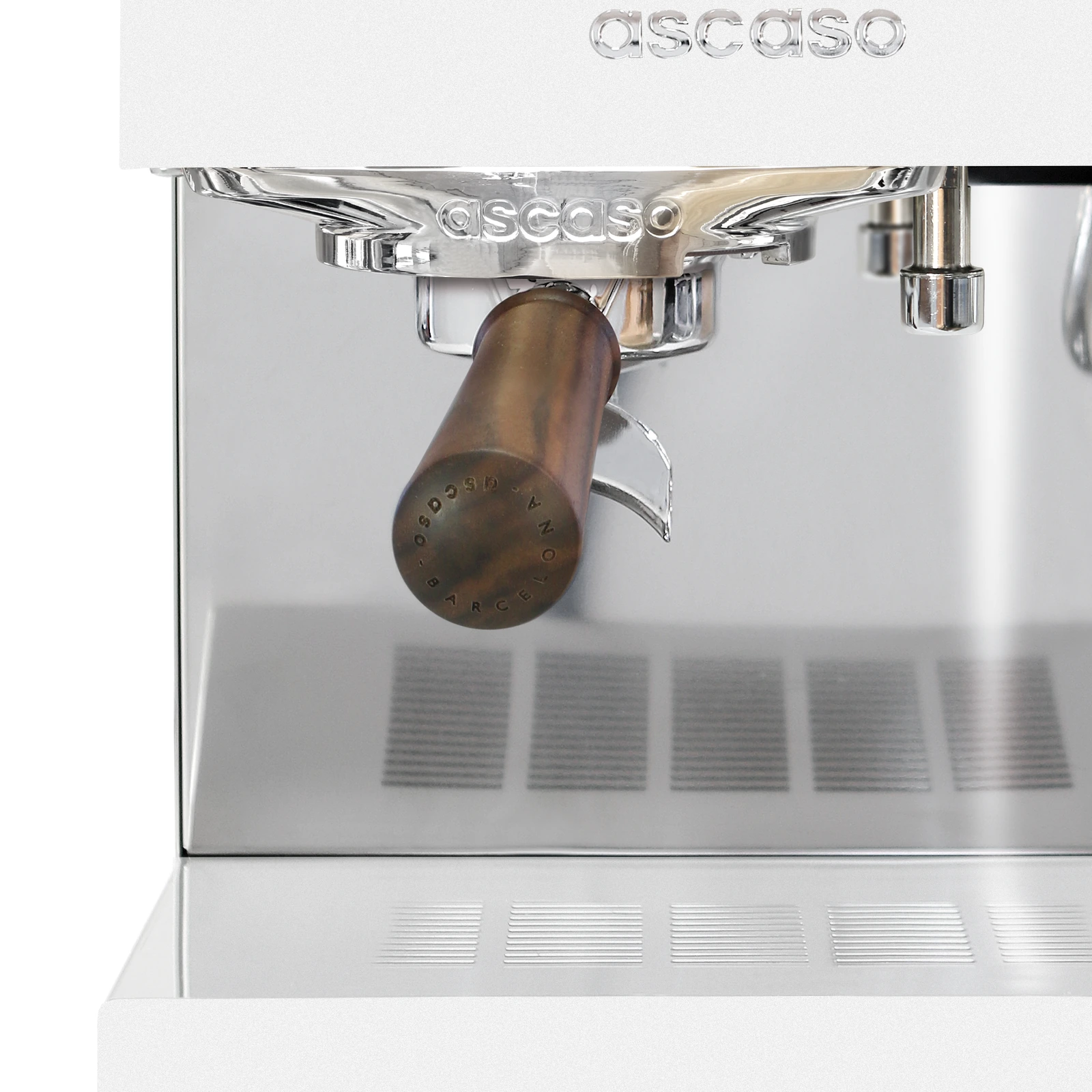 „Ascaso“ Steel DUO PID белого цвета: заварочная группа и портафильтр с ручкой из ореха
