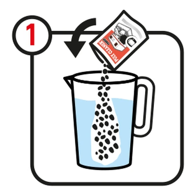Step 1: a sachet is dissolved in a litre of water