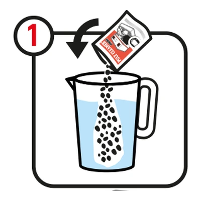 Step 1: a sachet is dissolved in a litre of water