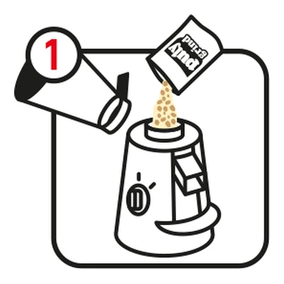 Step 1: the sachet contents go into the grinder