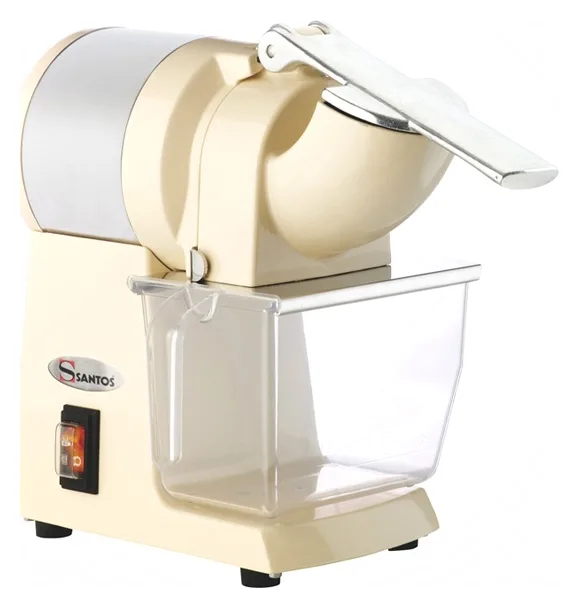 „Santos“ #09 ice crusher in beige, with the lever raised and a clear drawer