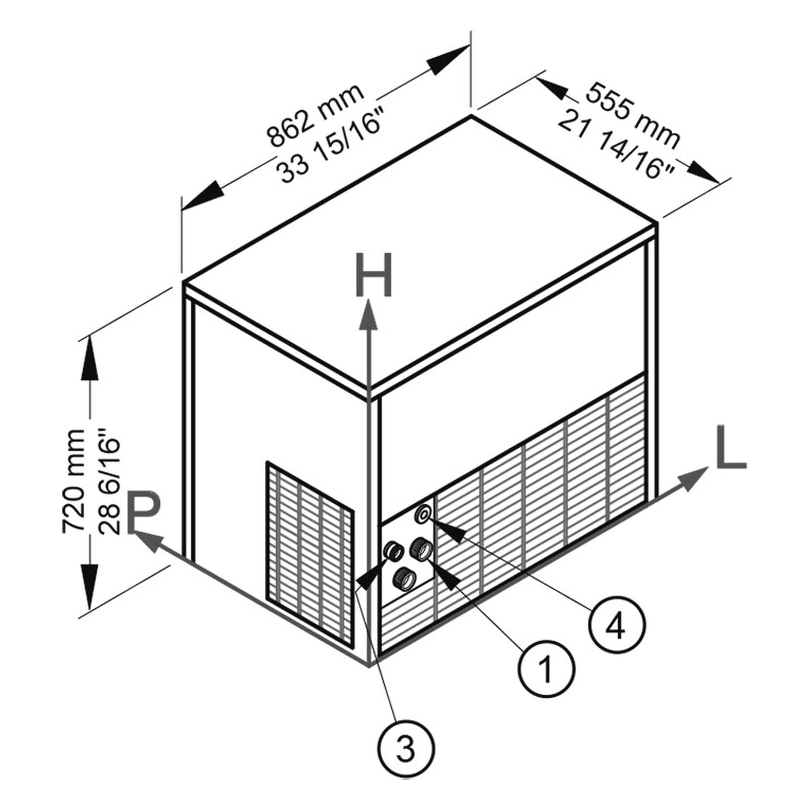 „Brema Ice“ C 150 HC dimensions and connection points