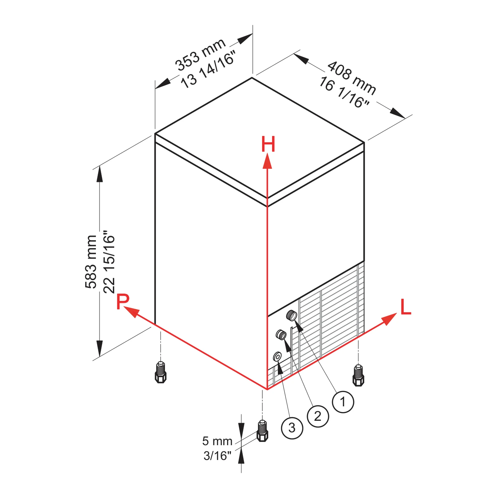 „Brema Ice“ CB 184 HC dimensions and connection points
