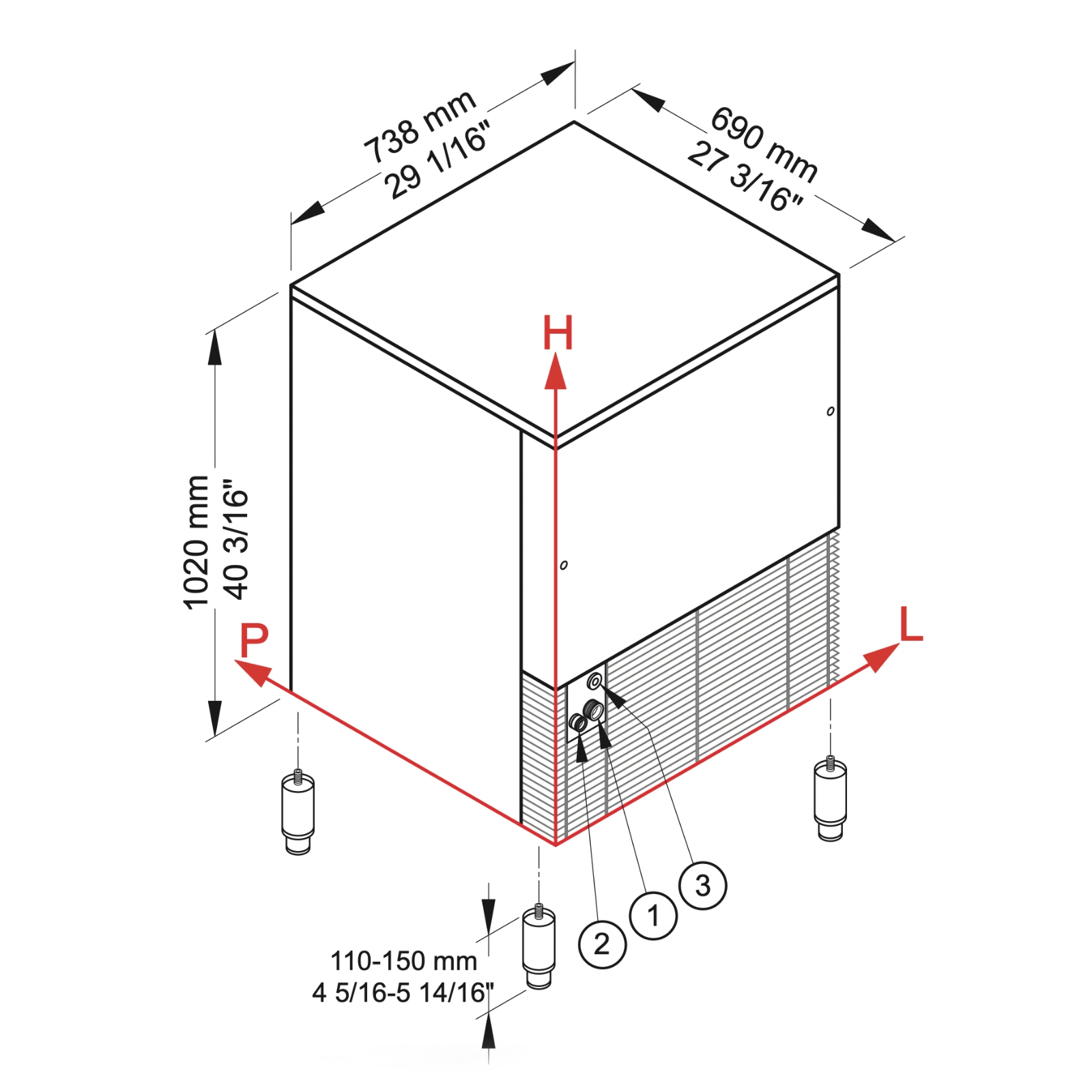 „Brema Ice“ TB 1405 HC dimensions and connection points
