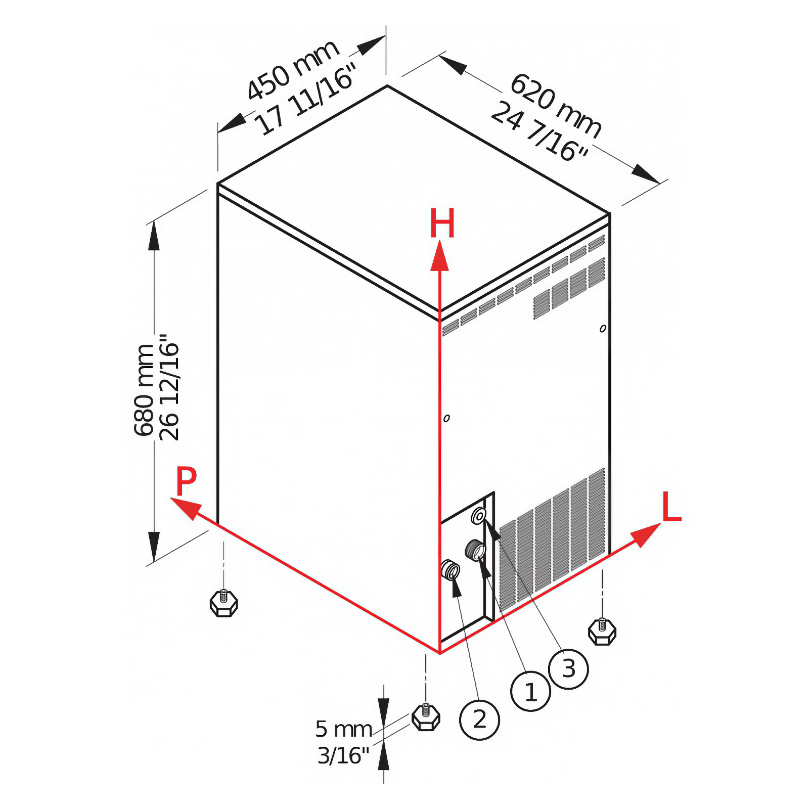 „Brema Ice“ TB 551 HC dimensions and connection points