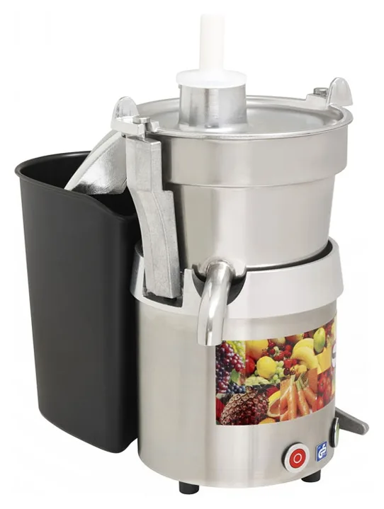„Santos“ #28 centrifugal juicer with its pusher and pulp container