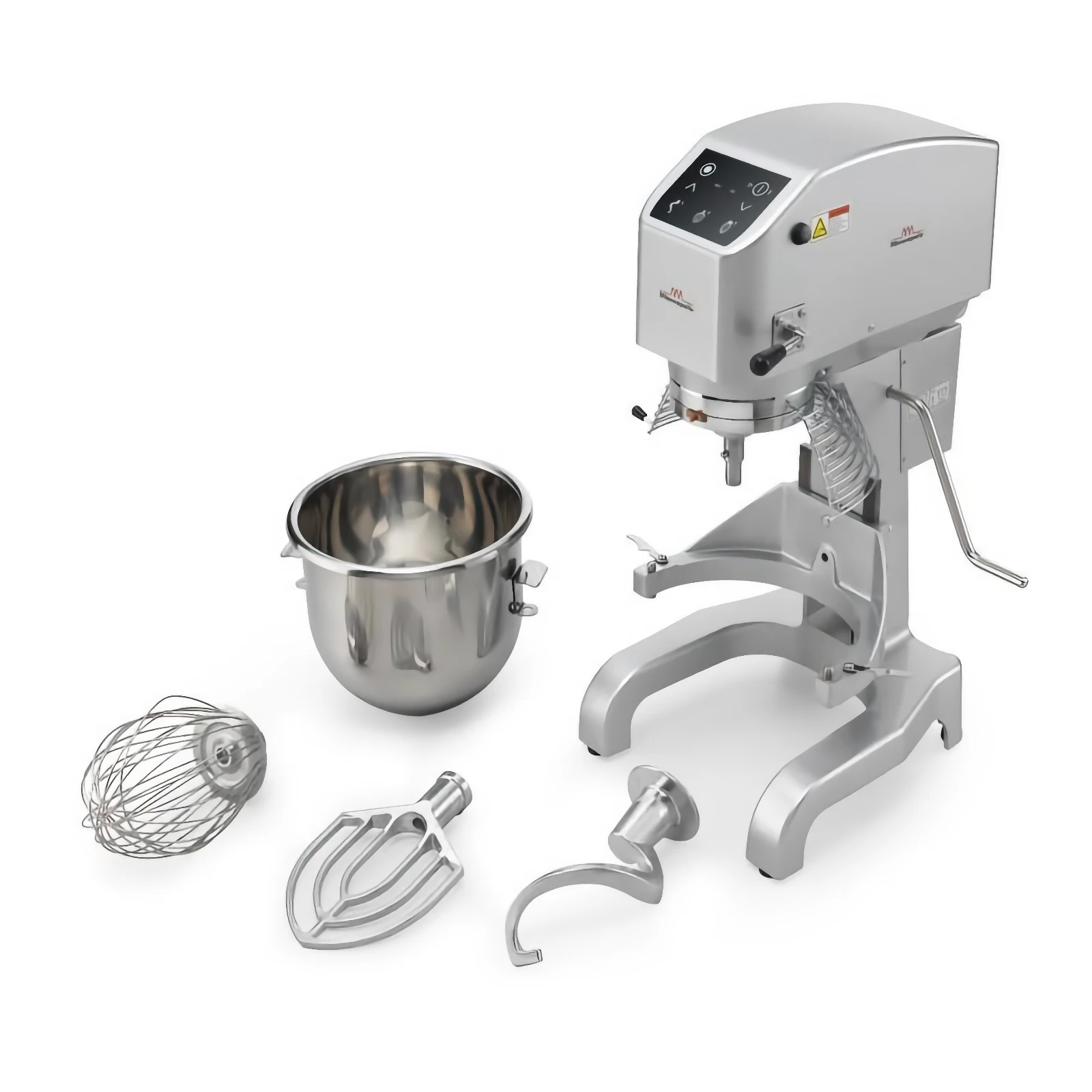 „Sirman“ Plutone 20 T standard equipment: bowl, whisk, beater and dough hook