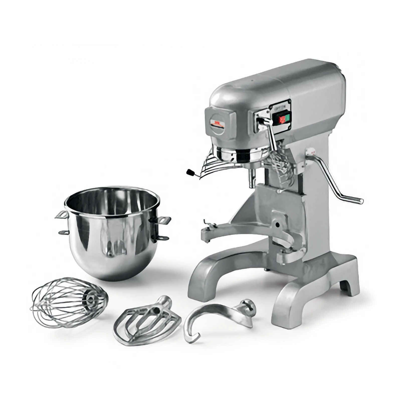 „Sirman“ Plutone 20 standard equipment: bowl, whisk, beater and dough hook